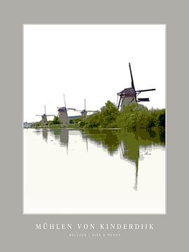 Windmolens aan de gracht van Kinderdijk van Dirk H. Wendt