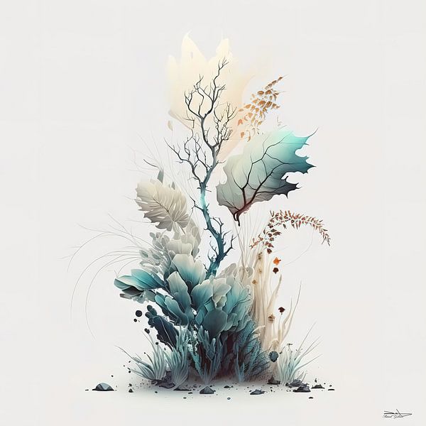 Pflanze mit fröhlichen Farben und blauen Akzenten von Gelissen Artworks