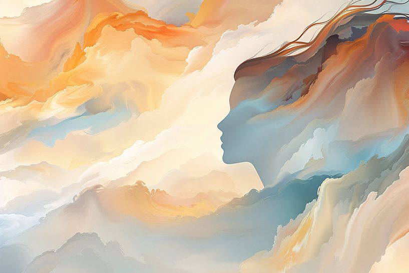 Gesicht und Strudel in abstrakten Farben von Art & Soul Creations