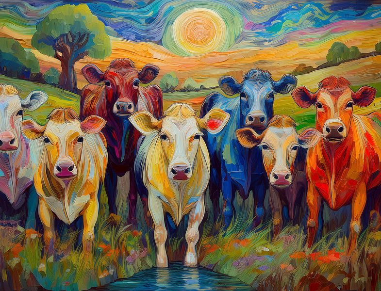 Cows in Van Gogh style by Digital Art Studio