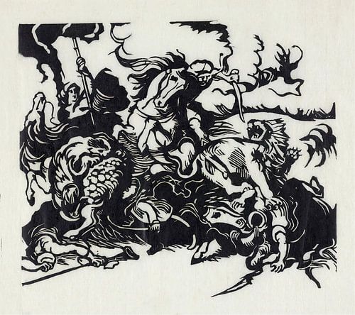 Lion Hunt on Delacroix (1913) by Franz Marc