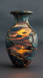Coucher de soleil sur la mer dans un vase en pierre sur TheXclusive Art