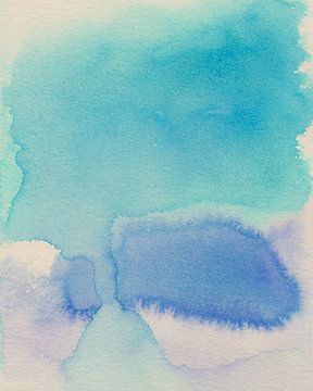 Abstracte kleurrijke aquarel in blauw en lichtblauw van Dina Dankers