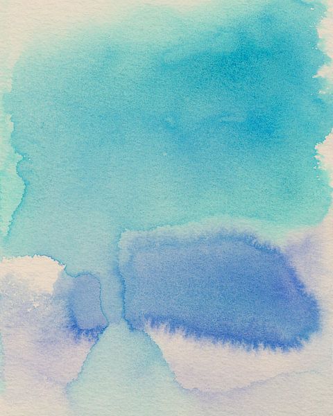 Abstraktes buntes Aquarell in Blau und Hellblau von Dina Dankers