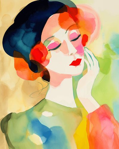 Portrait coloré, aquarelle
