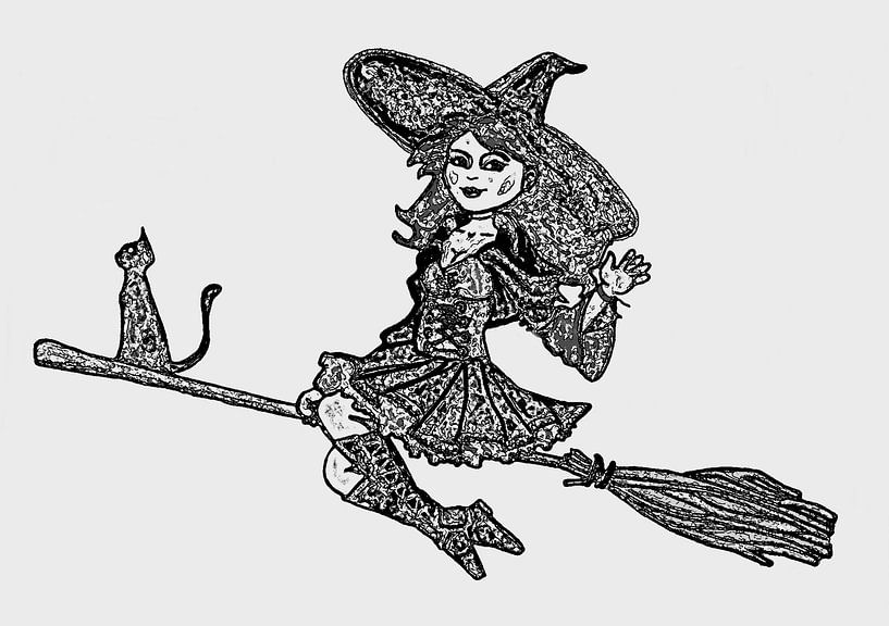 Witch in black and white ( drawing ) by Jose Lok