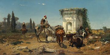 Adolf Schreyer,Arabieren rusten door een marmeren fontein