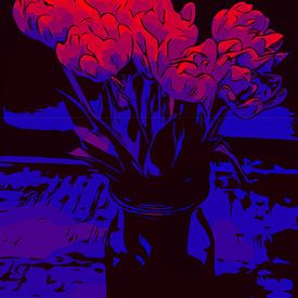 Blumenposter Tulpen rot-blau von Robert Biedermann