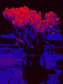 Bloemenposter Tulpen rood-blauw