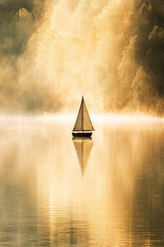 Zeilboot bij zonsopgang op water van Art & Soul Creations