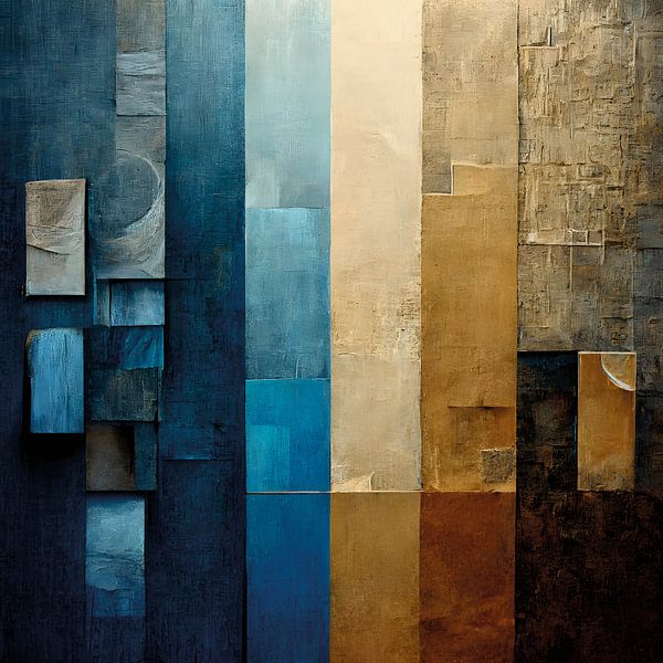 Abstract, beige, blauw, bruin, geometrie, linnen, modern, design, schilderijen van Color Square op behang en