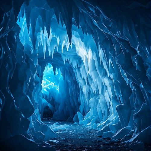 Une majestueuse grotte de glace bleue et lumineuse sur Artistic