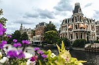 Colorful flowers and threatening sky in Amsterdam