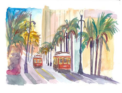 Tramways à la Nouvelle-Orléans Louisiane avec des palmiers