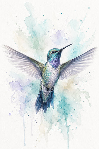 Ethereal Wings – Fine-Art Aquarel Kolibrie