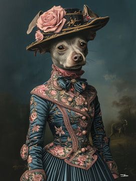 dog in Victorian dress