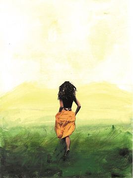 Een meisje in het veld Print van Nora Bland