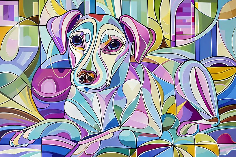 Kleurrijke abstracte illustratie van een hond van Art & Soul Creations