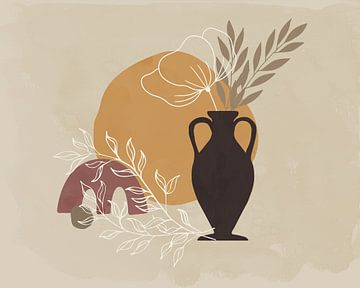 Amphora with a flower and leaves