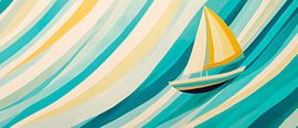Segelboot auf bunten Wellen tanzt von Poster Art Shop