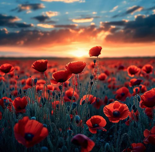 Uitzicht over een veld met klaprozen