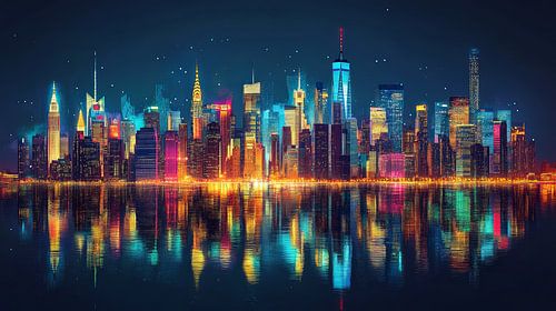 olieverf schilderij stad reflectie