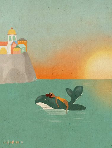 Frau am Meer bei Sonnenuntergang