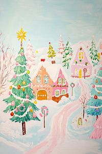 Geschmückte Weihnachtsbäume Verschneite Landschaft