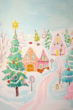 Decorated Christmas trees Snowy landscape by Wonderful Art