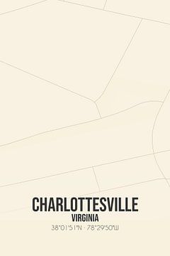 Vintage landkaart van Charlottesville (Virginia), USA. van MijnStadsPoster