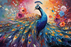 Bunter Pfau der modernen Kunst auf Leinwand gemalt, Kunstdesign
