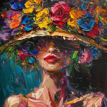 Verleidelijke vrouw in bloemenhoed Abstract expressionisme van TheXclusive Art