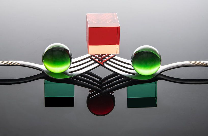 forks with marbles and cubes by Gerhard de Wit