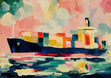 Expressive container ship on a pastel-coloured sea by Niklas Maximilian