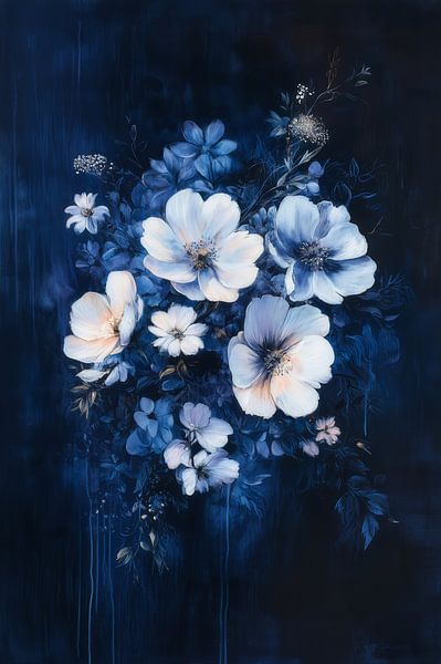 Nachtbloei Elegantie in Indigo Blauw van Eva Lee