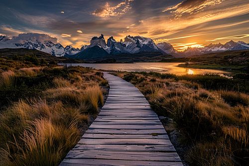 Adembenemende zonsondergang over Patagonië landschap