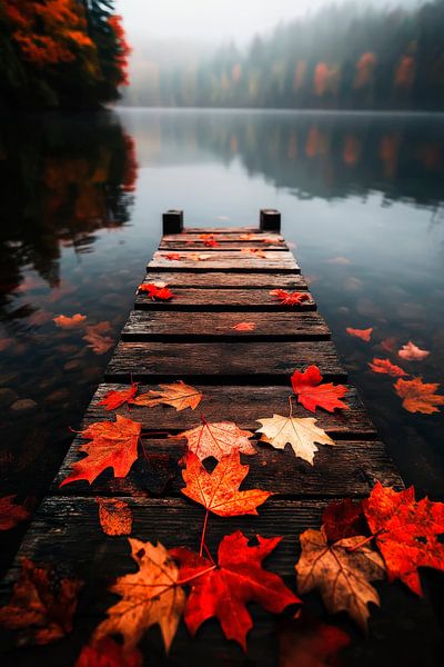 Autumnal wooden plank by the lake by Poster Art Shop