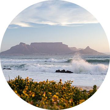 Uitzicht op Tafelberg bij Kaapstad vanaf Bloubergstrand van Marika Rentier