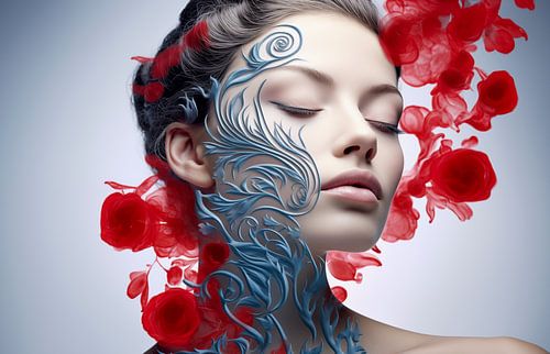 abstrakte Frau mit Maske im Frühling, Kunstdesign