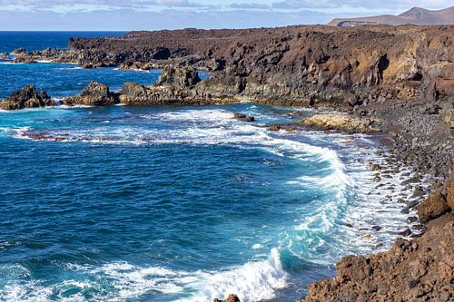 Rocky coast Los Hervideros in the southwest of Lanzarote