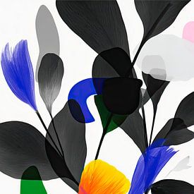 Abstrakte Blätter mit blauen und schwarzen Formen von May