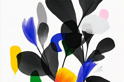 Feuilles abstraites aux formes bleues et noires