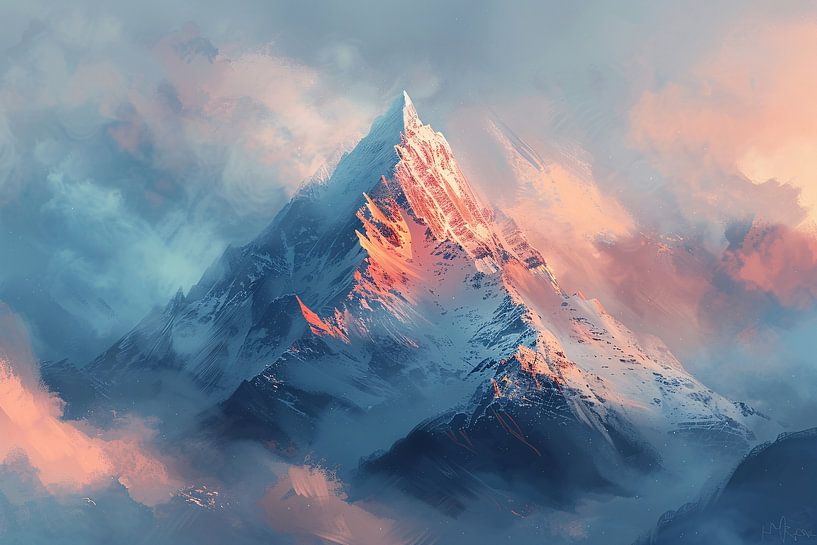 Digitale kunst van berg in ochtendlicht van Art & Soul Creations