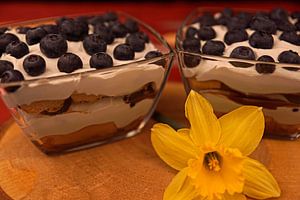 Hausgemachtes Heidelbeer-Schichtdessert mit Mascarpone