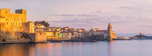Panorama en zonsopkomst in Collioure, Frankrijk