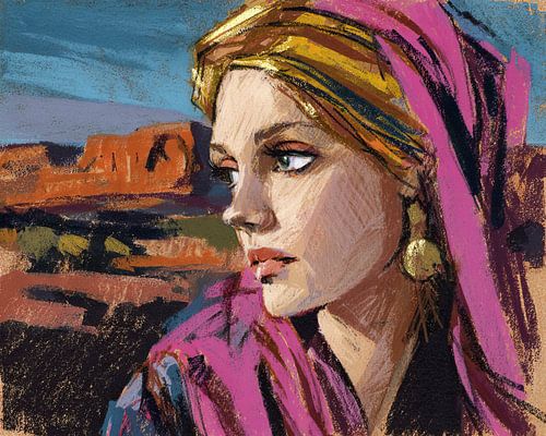 Wadi Rum painting | Portrait of a woman in Wadi Rum