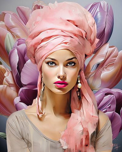 Modern meisje met de parel IX Johannes Vermeer tulpen