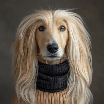 Afghaanse windhond gekleed voor de winter