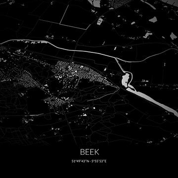 Black-and-white map of Beek, Gelderland. by Rezona