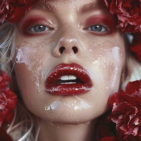 Vrouw met rode bloemen van Alchemystudioart